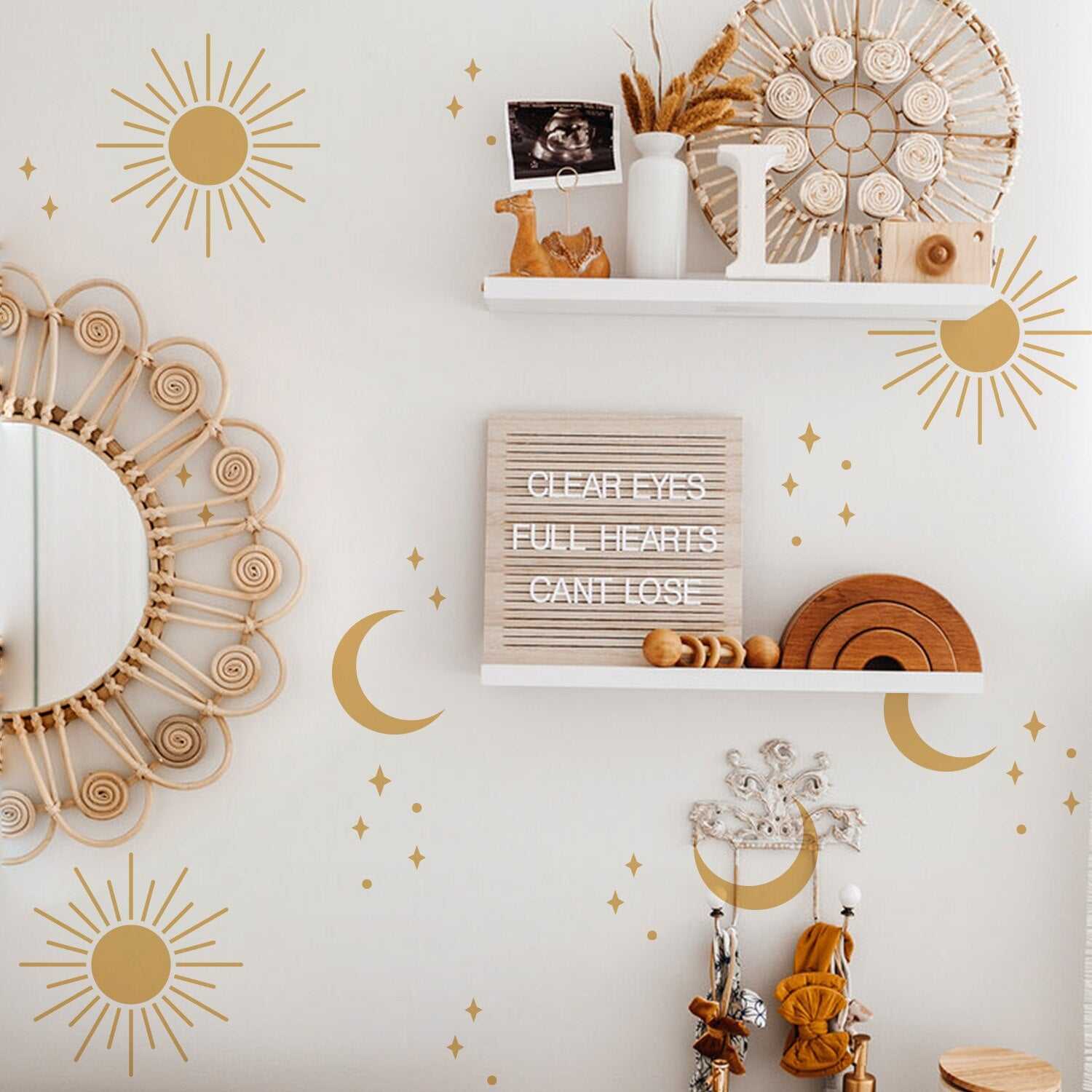 Sun and Moon Nursery Wall Decals for Girls & Boys - Space Themed Kids Room Decor, Baby Shower Gift, Bedroom Wall Stickers for Toddler & Children's Room