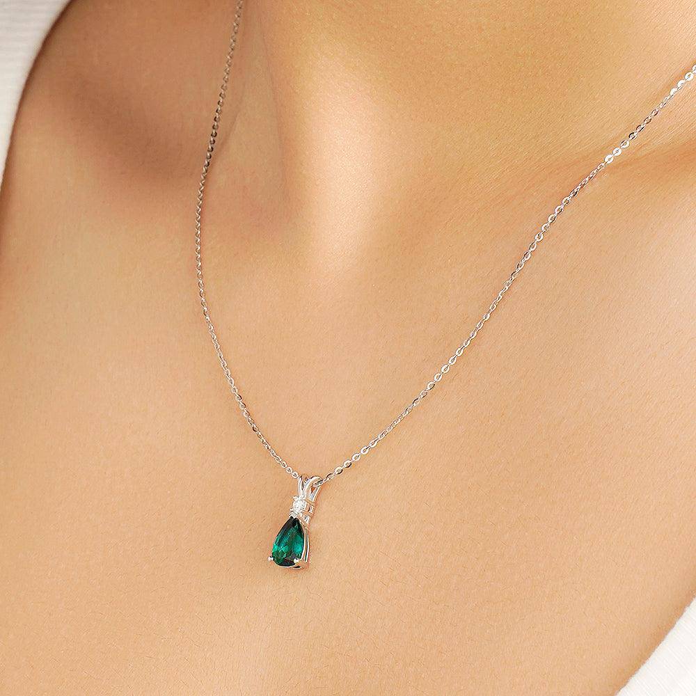 1.7 Carat Pear Shaped Emerald Solitaire Pendant with White Sapphire Accents - Elegant Jewelry Gift for Women, Perfect for Weddings, Anniversaries & Special Occasions