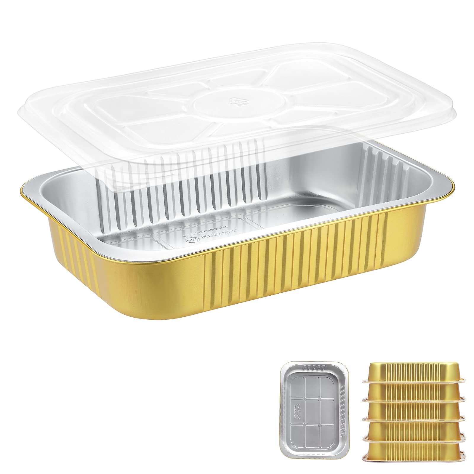 11x8 Inch Heavy Duty Aluminum Foil Pans with Lids - 5 Pack of 2X Thicker Reusable Baking Pans for Oven, Grill & Microwave - Freezer & Dishwasher Safe 74oz Tin Containers - Perfect for Meal Prep, BBQ Parties & Holiday Cooking