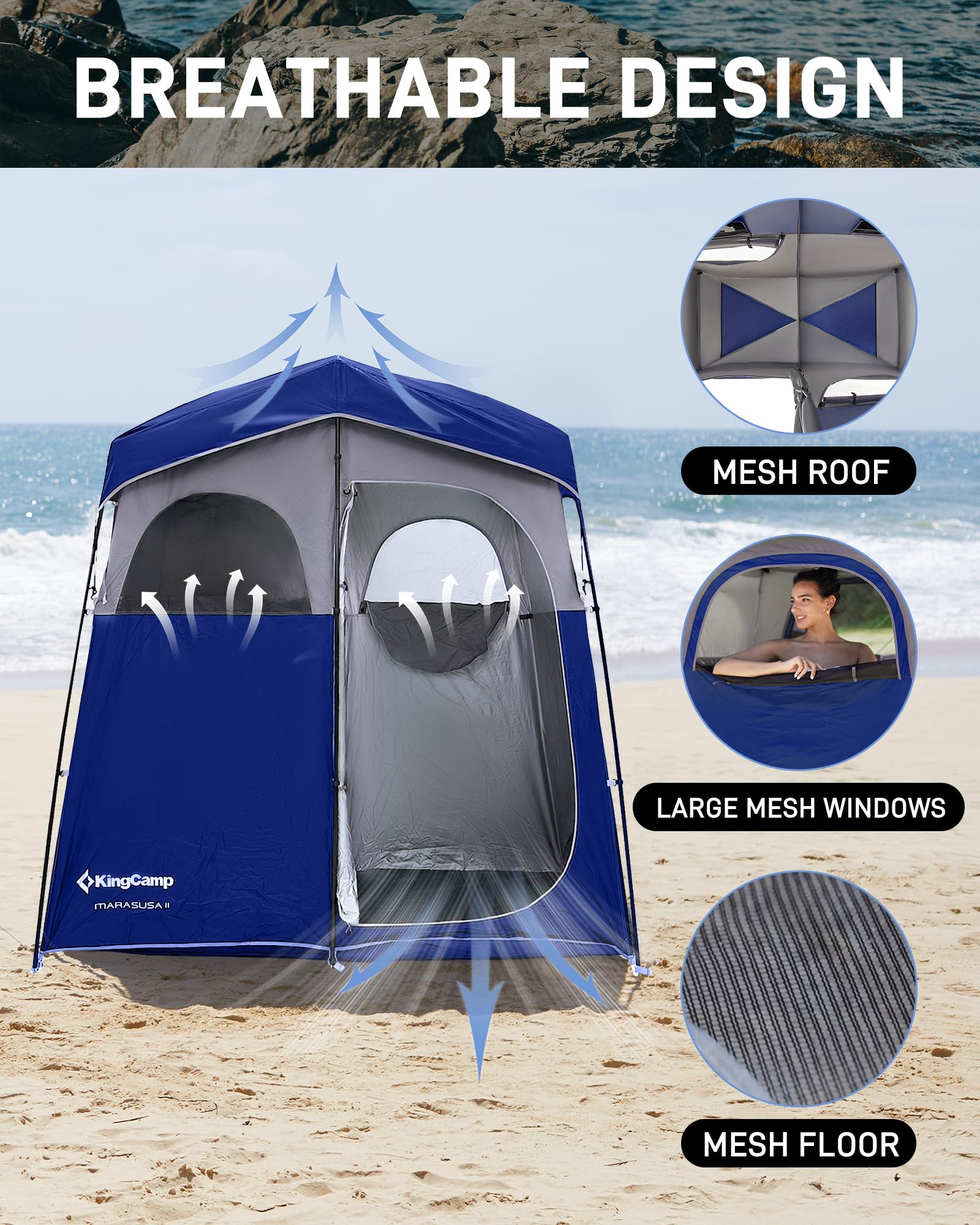 **KingCamp Oversized Portable Camping Shower Tent – Privacy Shelter for Outdoor Showers & Changing Room, Easy Setup with Shower Bag (1 or 2 Rooms) – Perfect for Camping, Hiking, Beach & RV Trips**