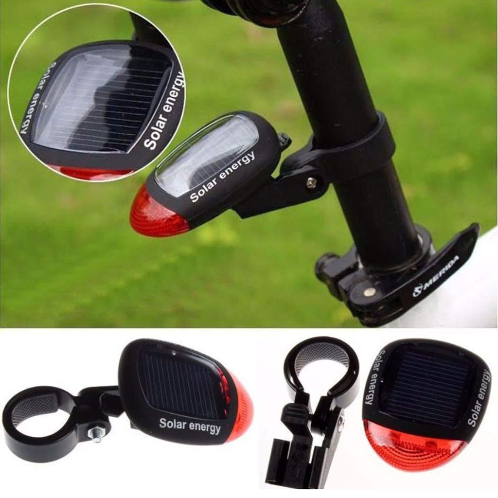 Solar Powered Rechargeable LED Bike Tail Light - USB Charging Bicycle Rear Safety Light for Night Cycling, Running, Commuting & Outdoor Activities - Waterproof & Bright Warning Signal for Road Safety