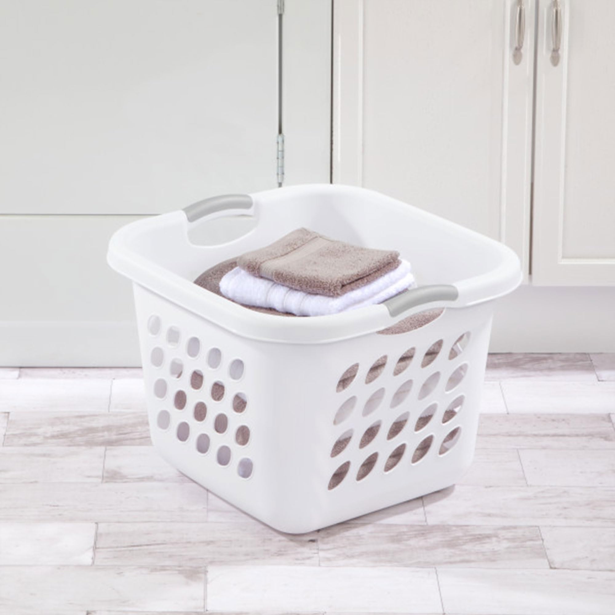 Sterilite 12-Pack White Plastic Laundry Baskets - 1.5 Bushel Capacity, Ultra Square Design for Clothes Storage - Perfect for Bedroom, Laundry Room & Dorm Organization