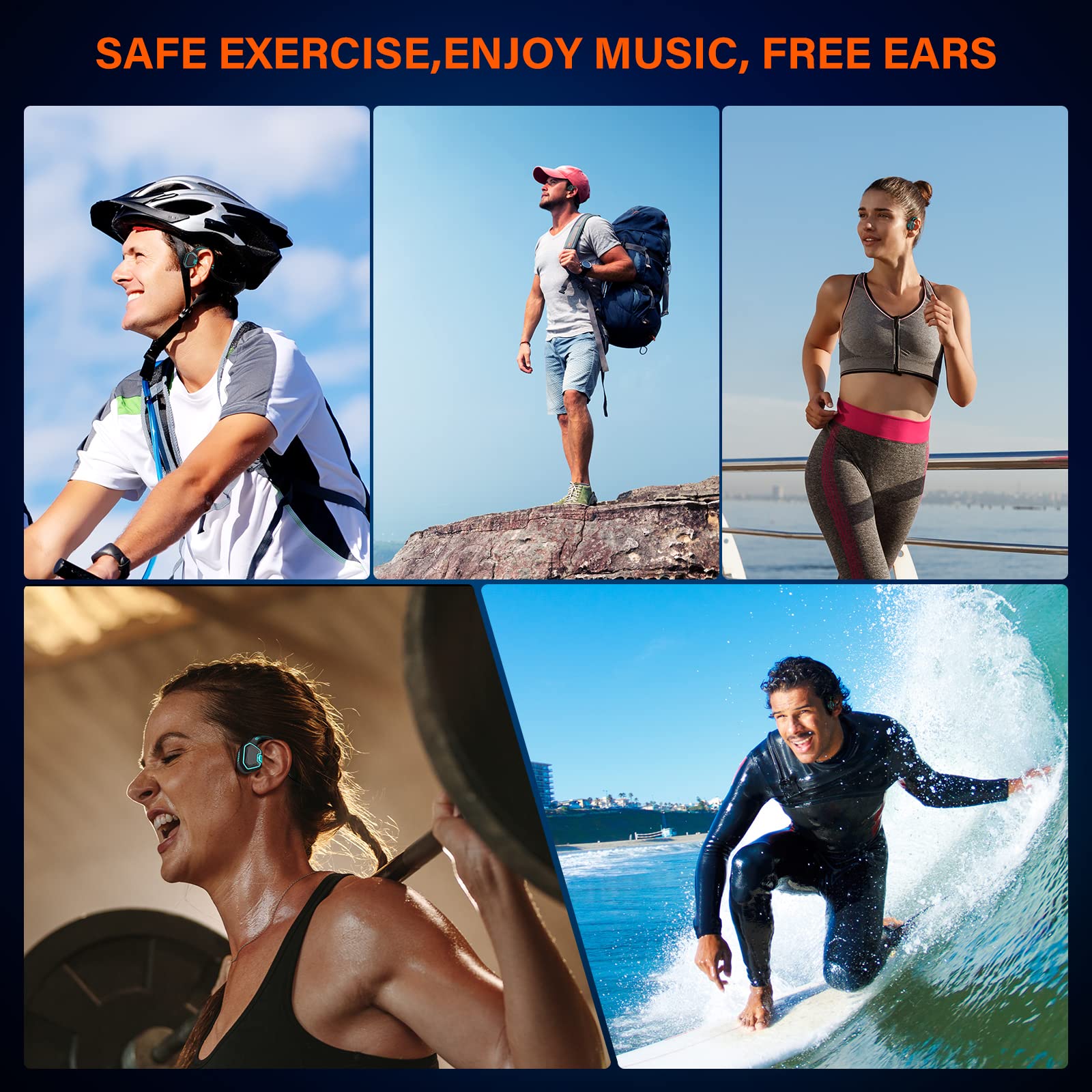 Wireless Bone Conduction Headphones IP68 Waterproof - Bluetooth 5.0 Open Ear Headphones with 32GB MP3 Player for Swimming, Running, Cycling & Workout - Sweatproof Sports Headset (Blue) | Perfect for Pool, Gym & Outdoor Activities
