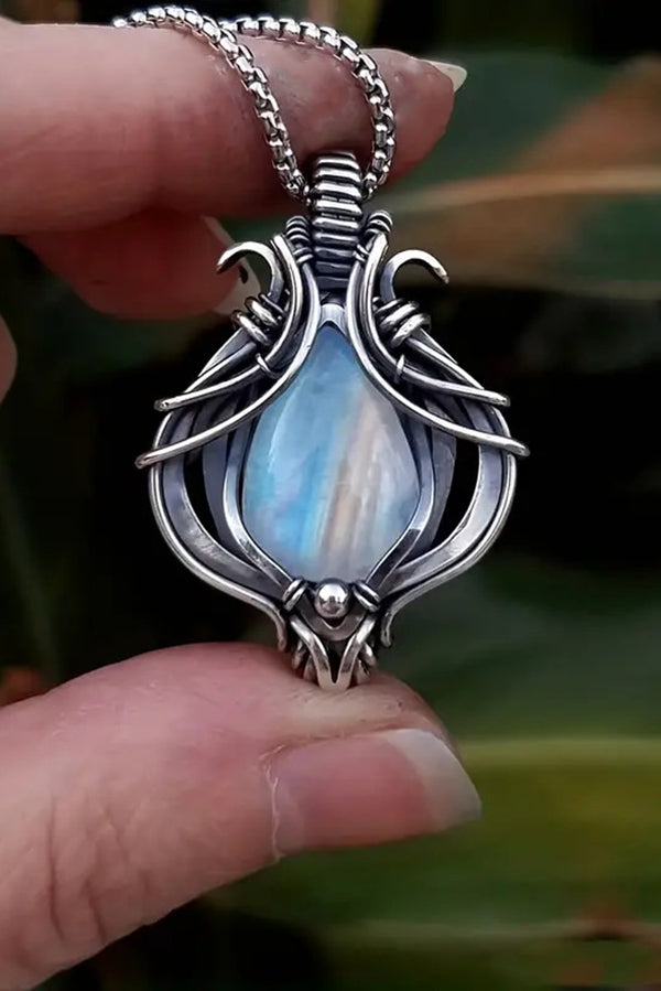 Vintage Moonstone Hollow Water Drop Pendant Necklace - Sterling Silver Bohemian Jewelry for Women, Gift for Her | Perfect for Weddings, Parties & Everyday Wear