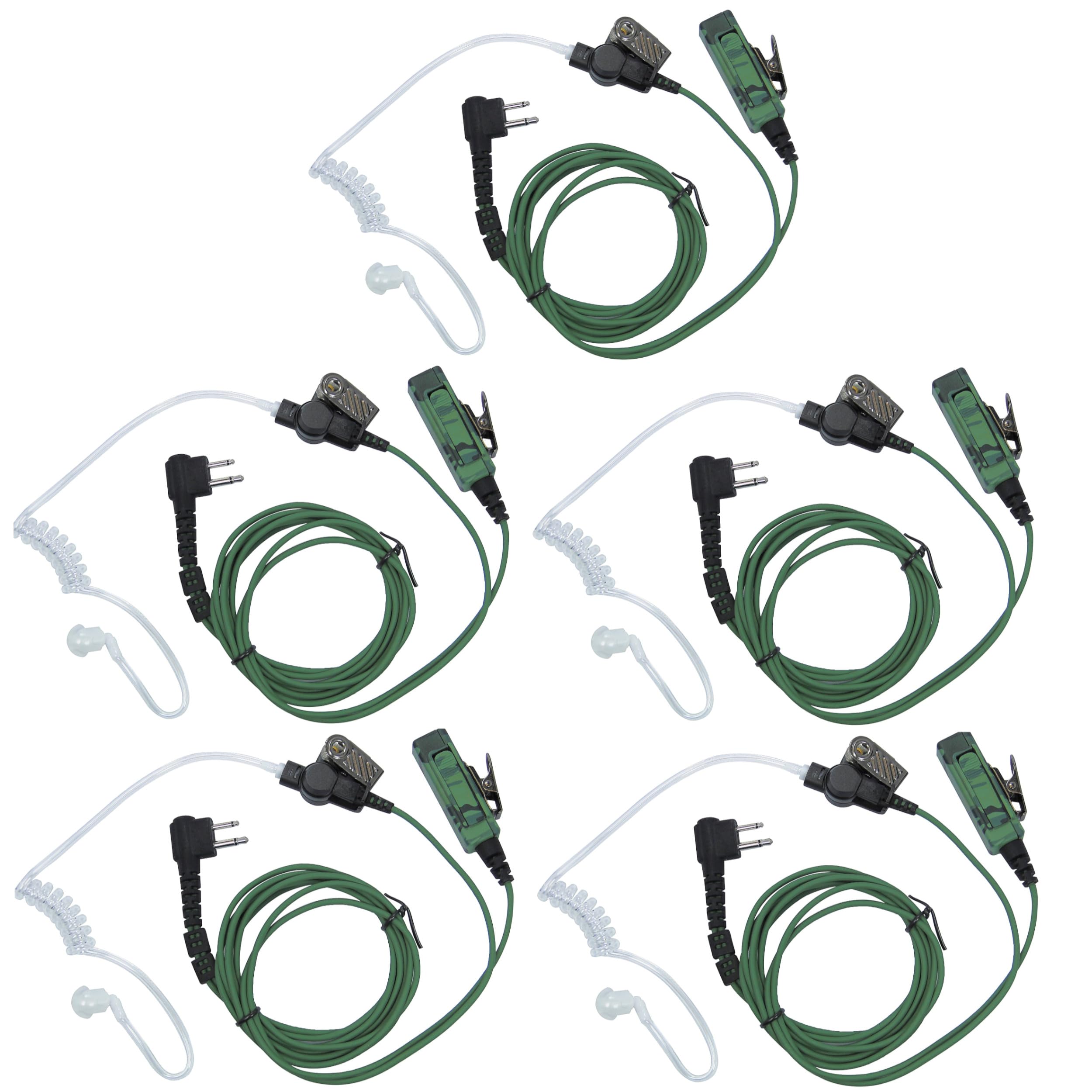 MaximalPower (5 Pack) Camouflage 2-Wire Headset with Clear Coil Tube, Earbud & PTT Mic M1 Plug Kevlar for Motorola - Perfect for Tactical Communication, Security, and Outdoor Adventures