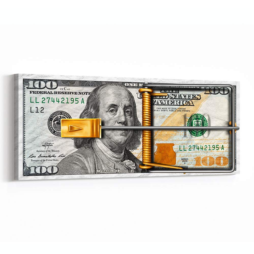 Inktuitive 'Mousetrap' Large Canvas Wall Art - Premium 36x15 High Resolution Unframed Canvas Print - Inspirational Dollar Sign Wall Decor for Living Room, Office & Bedroom - Modern Home & Business Interior Design