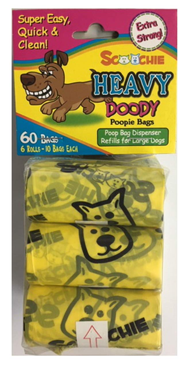 Eco-Friendly Scoochie Heavy Doody Poop Bags - 60 Count with Dispenser & Header | Leak-Proof Dog Waste Bags for Large Dogs | Perfect for Park Walks, Hiking & Backyard Cleanup
