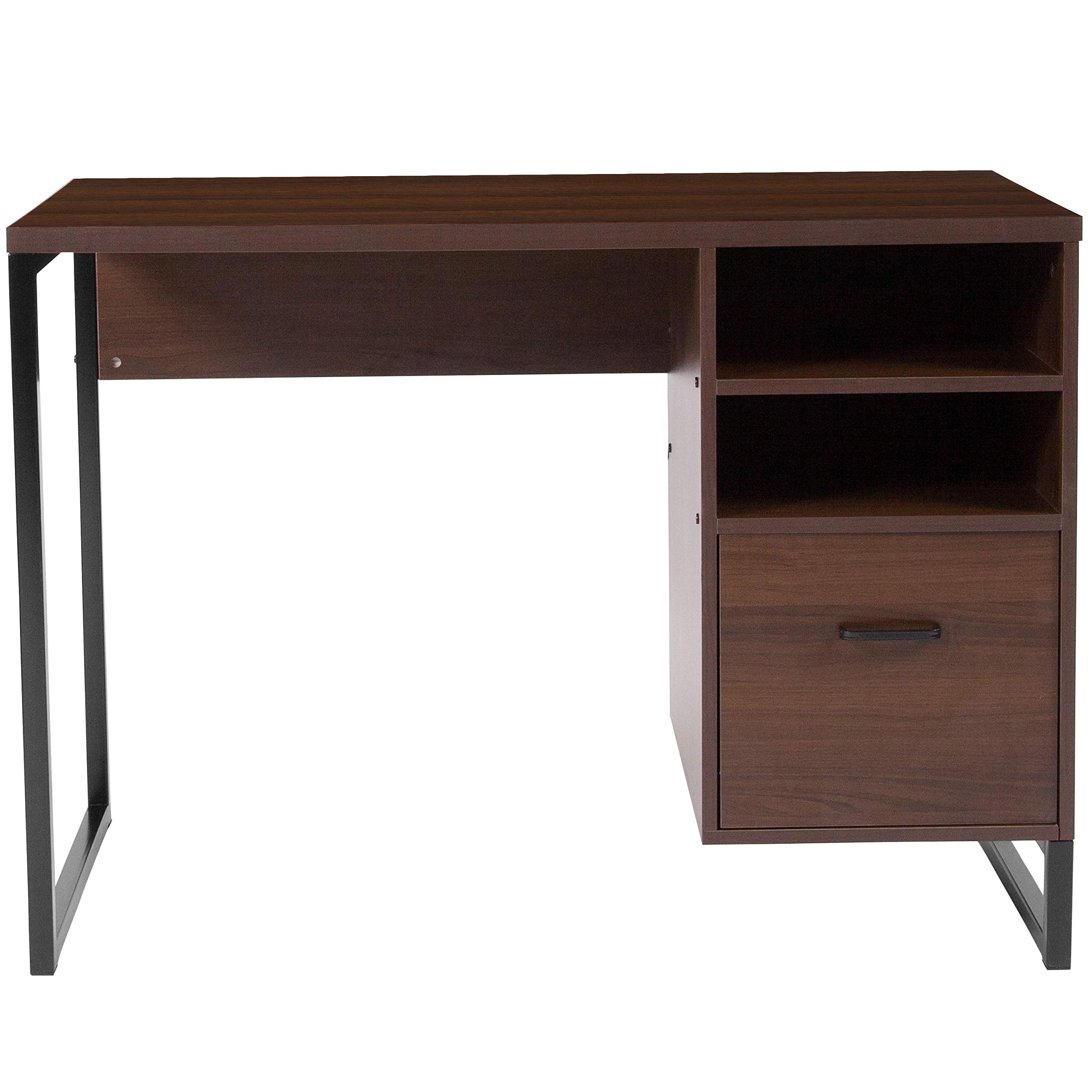 Rustic Wood Grain Coffee Computer Desk with Sturdy Metal Frame - Perfect for Home Office, Gaming & Workspace Setup