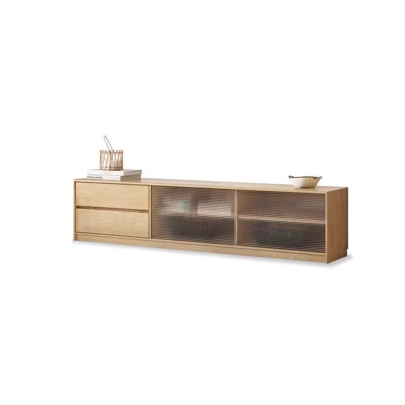 Solid Oak Wood TV Stand with Storage - Modern Entertainment Center for Living Room, Bedroom & Home Theater