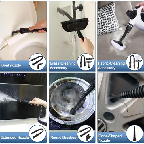 Portable Handheld Steam Cleaner for Home - 10-Piece Accessory Kit, Multipurpose Upholstery Steamer with Safety Lock for Grime & Grease Removal | Perfect for Couches, Carpets, Tiles & Kitchen Cleaning