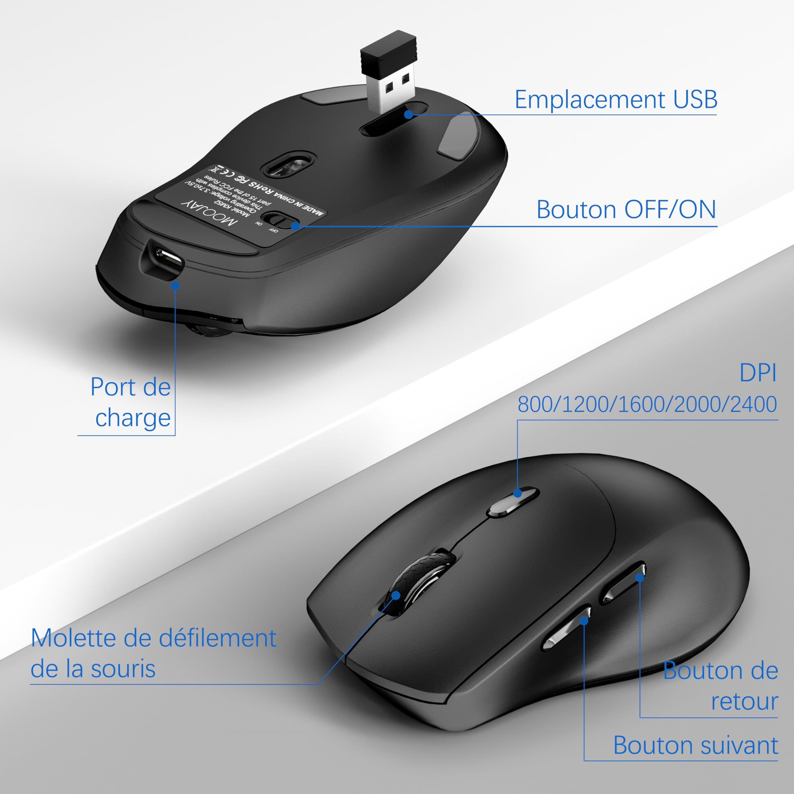 Moojay 2.4G Wireless Keyboard and Mouse Set - Ergonomic Rechargeable Silent Keyboard with Wrist Rest, Full Size Mouse for PC, Mac, Windows - Perfect for Office, Gaming & Home Use (Black)