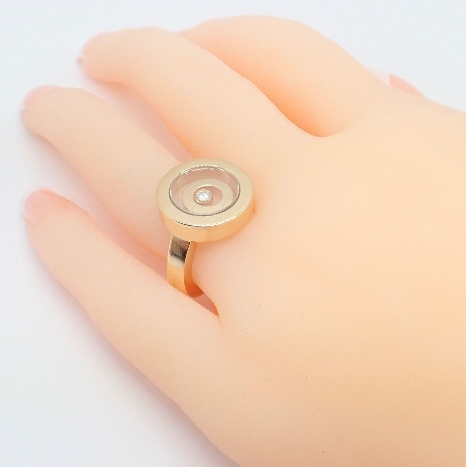 Authentic Chopard 18k Yellow Gold Diamond Double Circle Happy Spirit Ring - Luxury Jewelry for Women, Elegant Gift for Anniversary & Special Occasions
