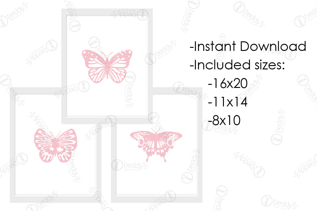 Flutterby Artwork Digital Download - Set of 3 Printable Butterfly Wall Decor for Home, Nursery & Office Decorations