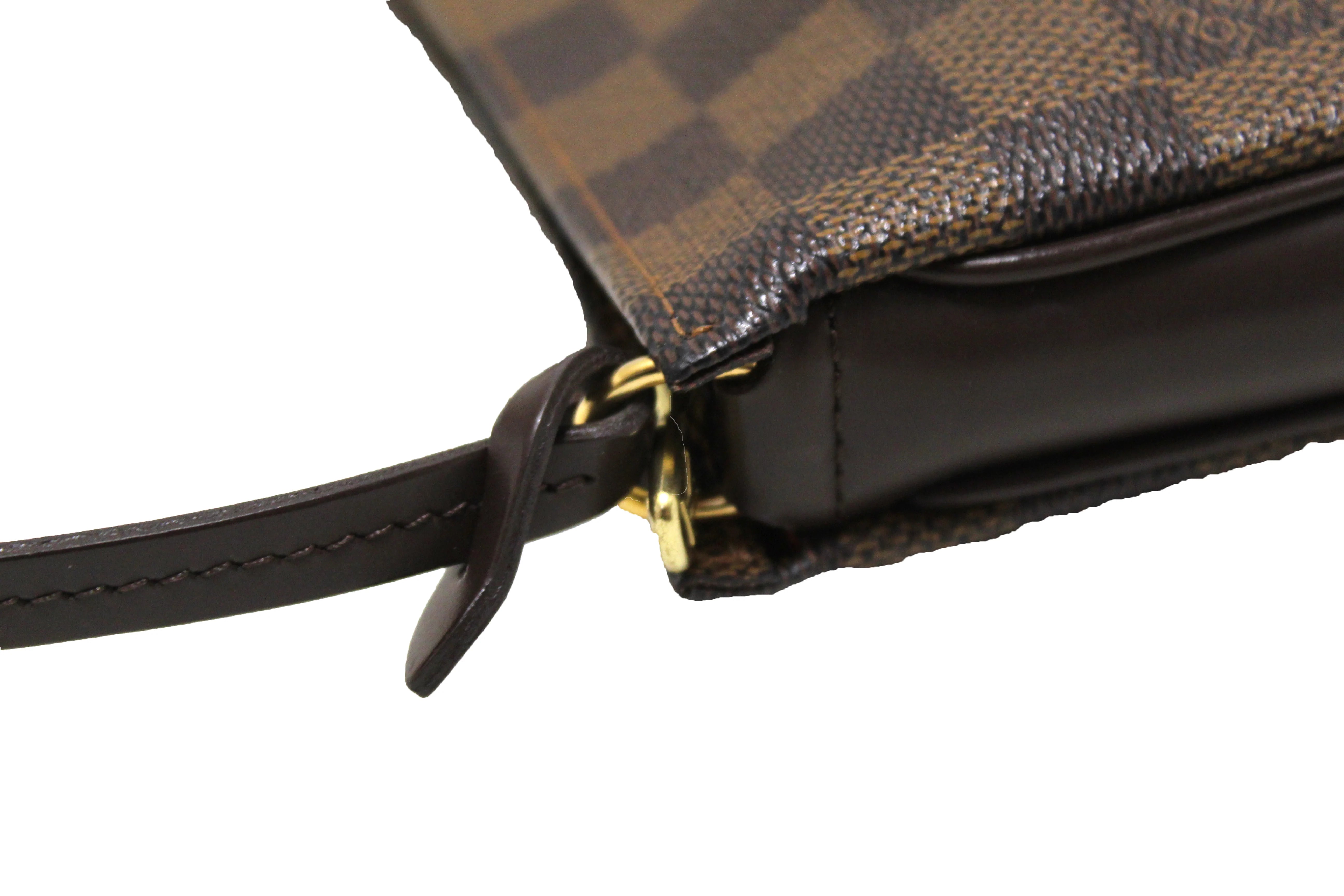 Authentic Louis Vuitton Damier Ebene Navona Pochette Crossbody Bag with Extender Key Ring - Perfect for Women's Everyday Use, Travel & Special Occasions