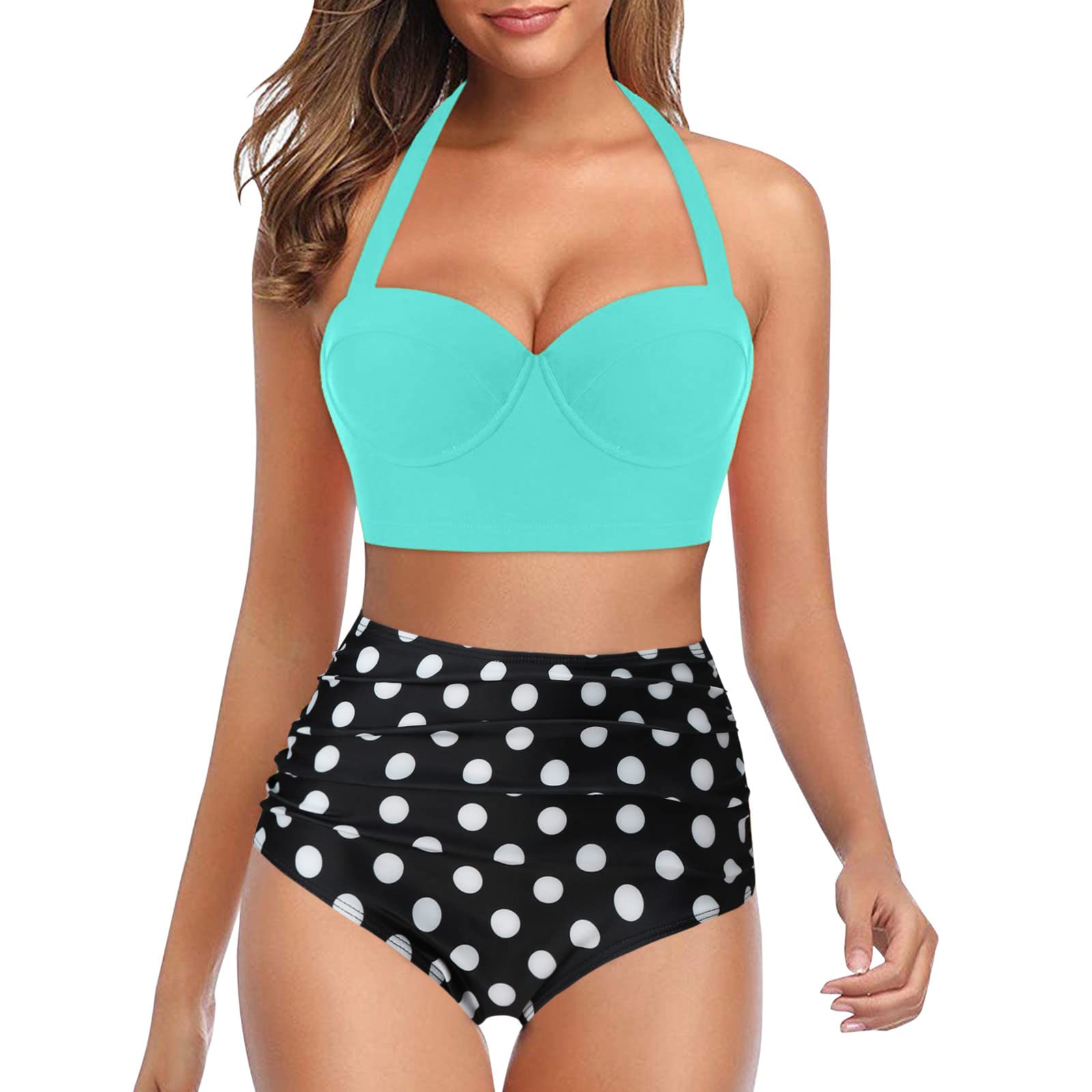 GHysem Women's Vintage Print High Waist Bikini Set - 2 Piece Tankini Swimwear with Retro Floral Design for Beach, Pool & Summer Vacation