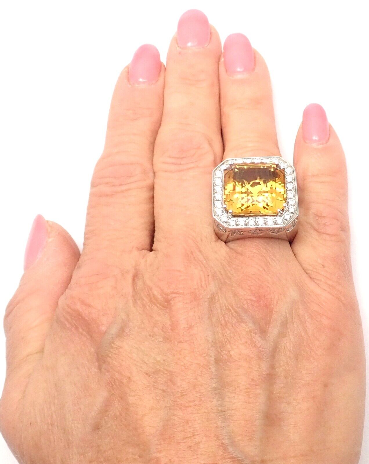 Authentic Pasquale Bruni 18K White Gold Diamond Citrine Large Ring | Luxury Statement Jewelry for Weddings & Special Occasions