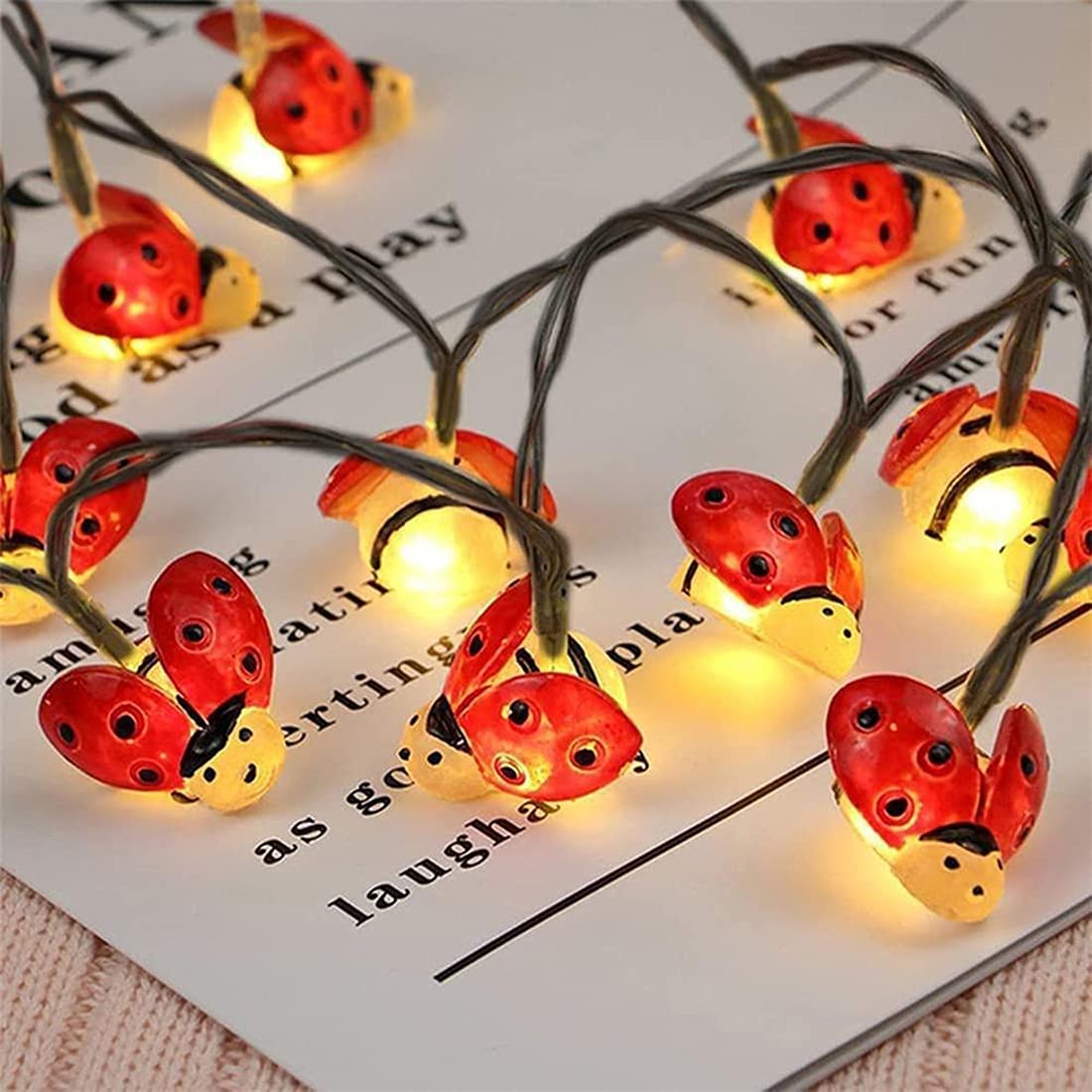 WONFAST 30LED Solar Powered Ladybug String Lights - Waterproof Warm White Fairy Lights for Outdoor Garden, Summer Party, Wedding & Christmas Decorations | Perfect for Patio, Backyard, and Holiday Celebrations