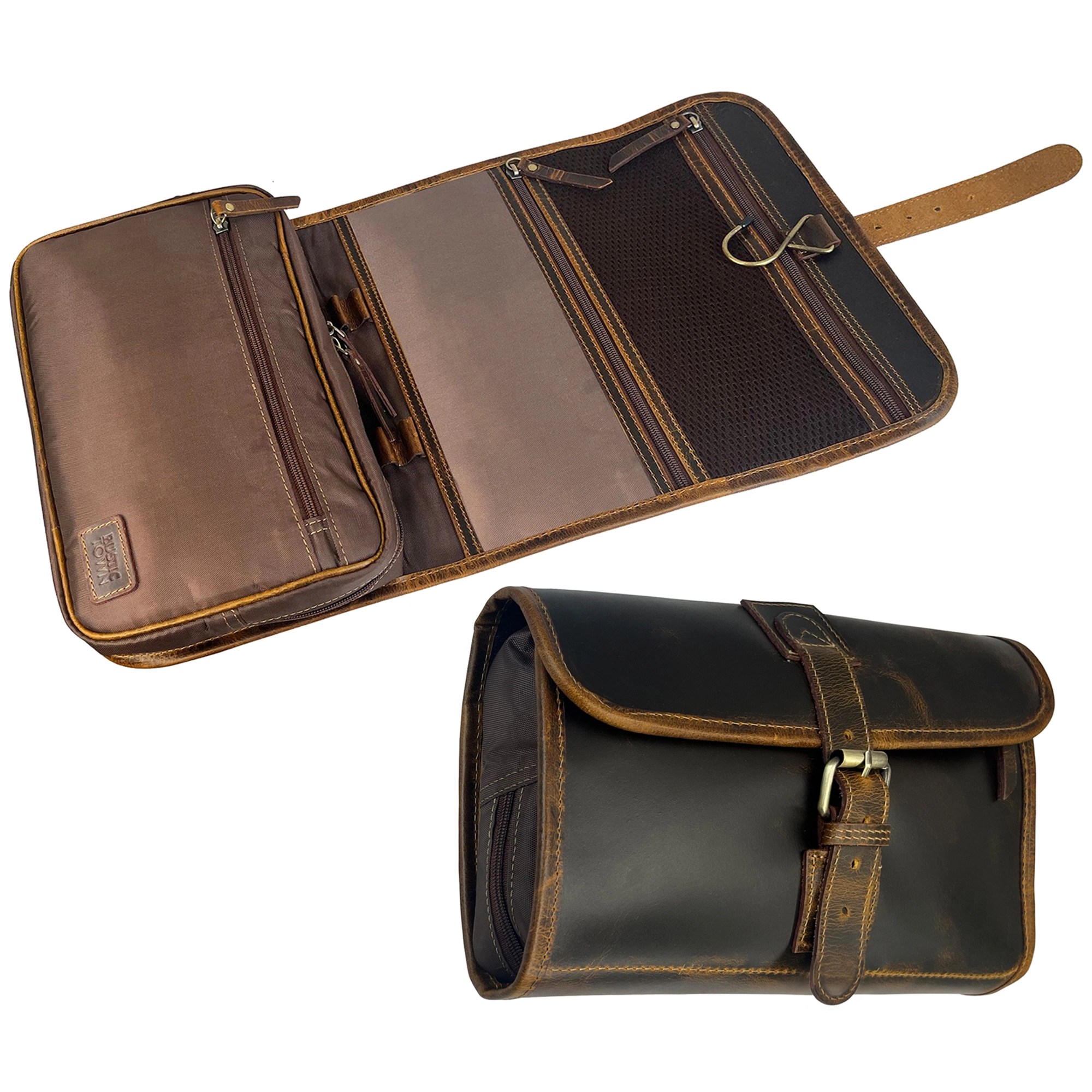 Premium Leather Hanging Toiletry Bag for Travel - Waterproof Cosmetic Organizer with Multiple Pockets for Men & Women - Perfect for Vacation, Gym, and Business Trips