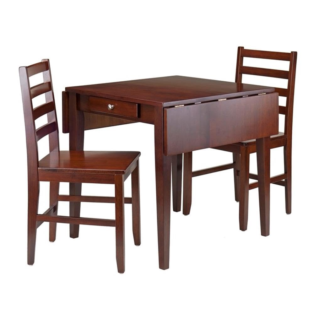 Winsome Hamilton 3-Piece Drop Leaf Dining Table Set with 2 Ladder Back Chairs - Space Saving Kitchen Table for Small Apartments & Breakfast Nooks