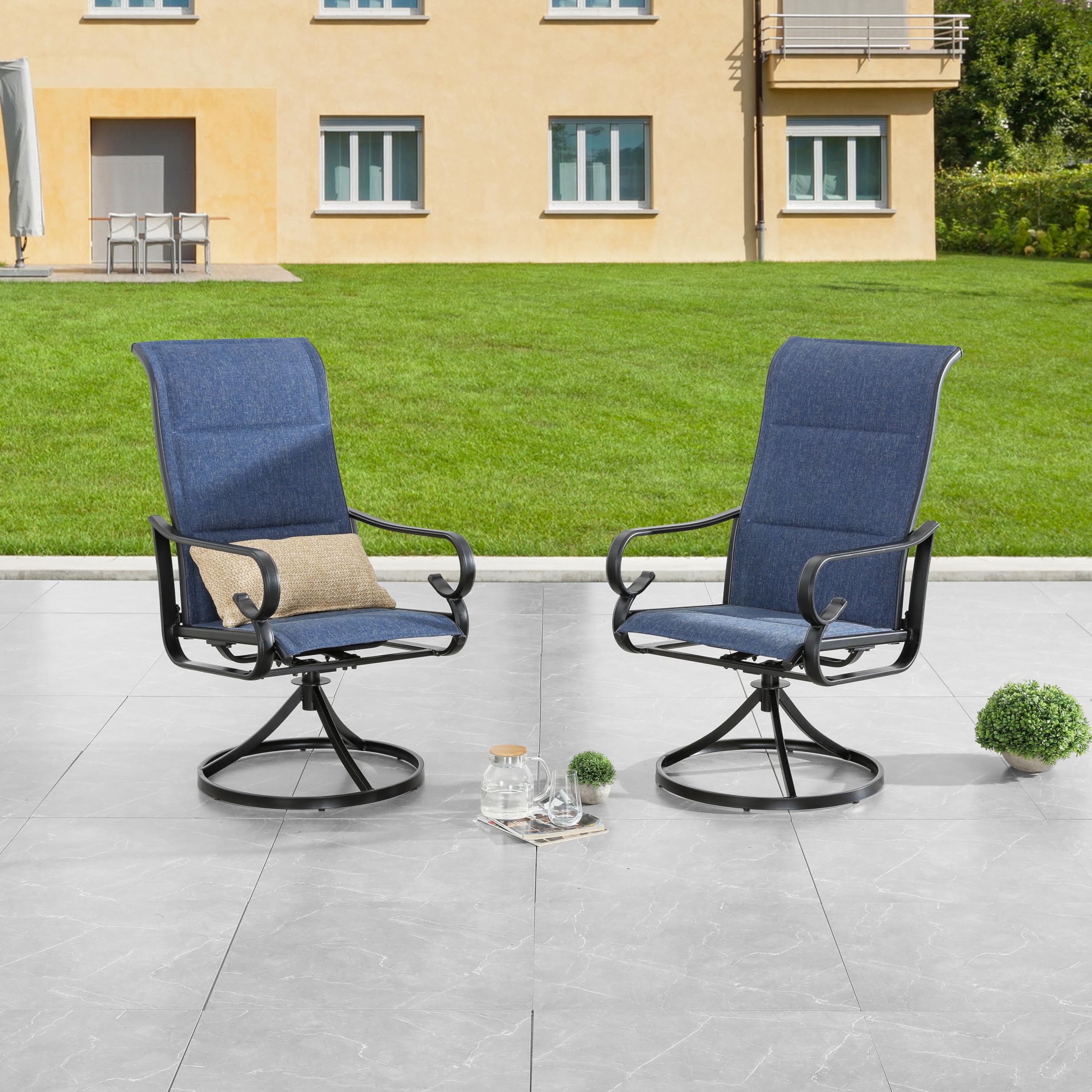 LOKATSE HOME 2-Piece Outdoor Bistro Set - Metal Swivel Patio Dining Chairs (Blue) for Garden, Balcony & Backyard Relaxation