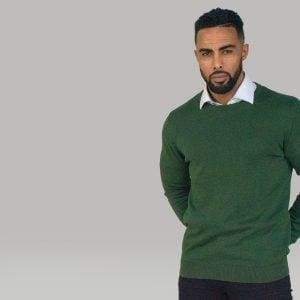 Cavani Men's Olive Green Crewneck Sweater | Soft Cotton Knit Pullover for Casual Wear & Layering | Perfect for Fall & Winter Outfits