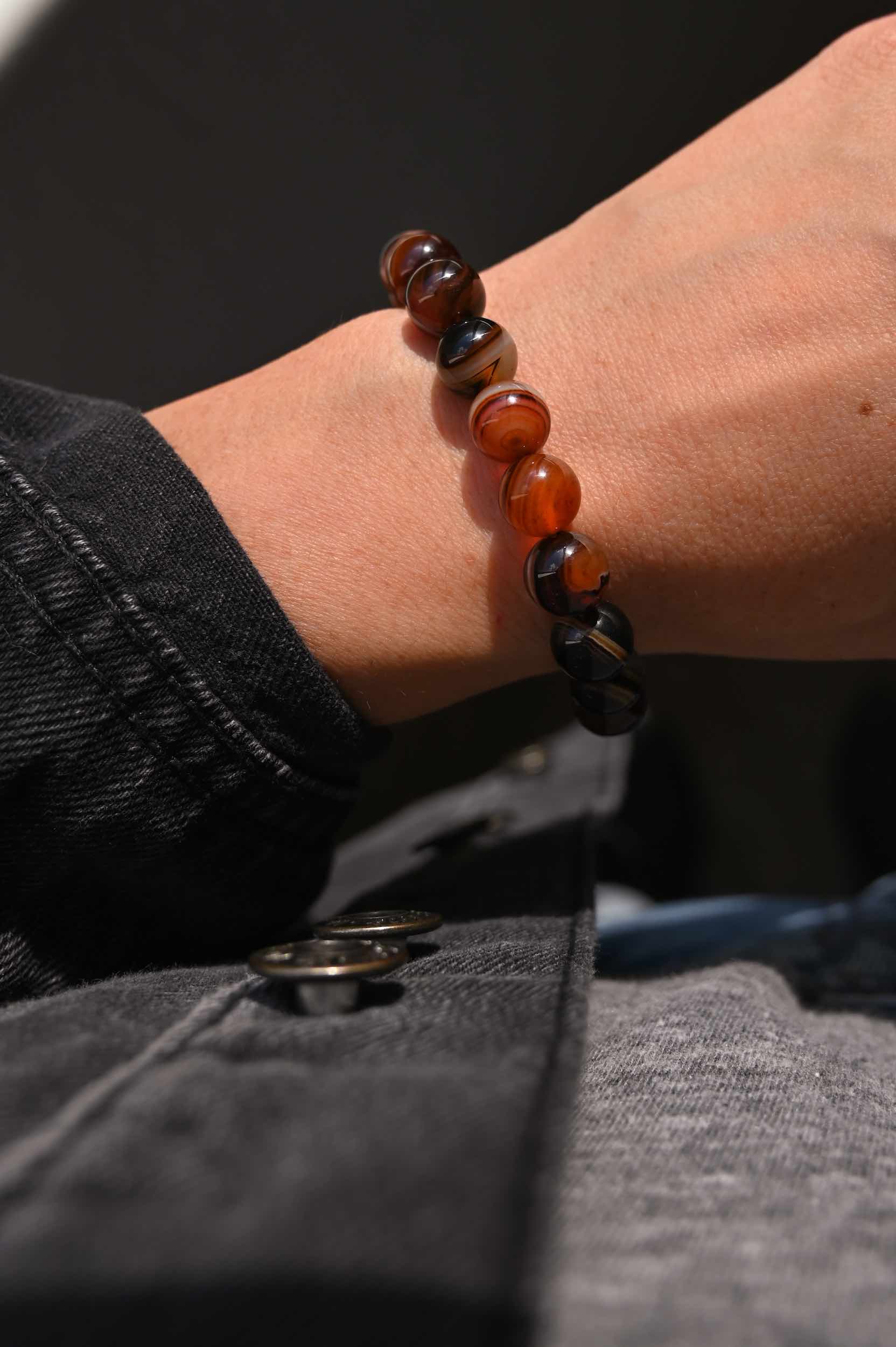 Brown Agate Bracelet for Women - Natural Stone Beaded Adjustable Wristband for Healing, Meditation & Positive Energy | Boho Chic Jewelry for Everyday Wear & Spiritual Gifts