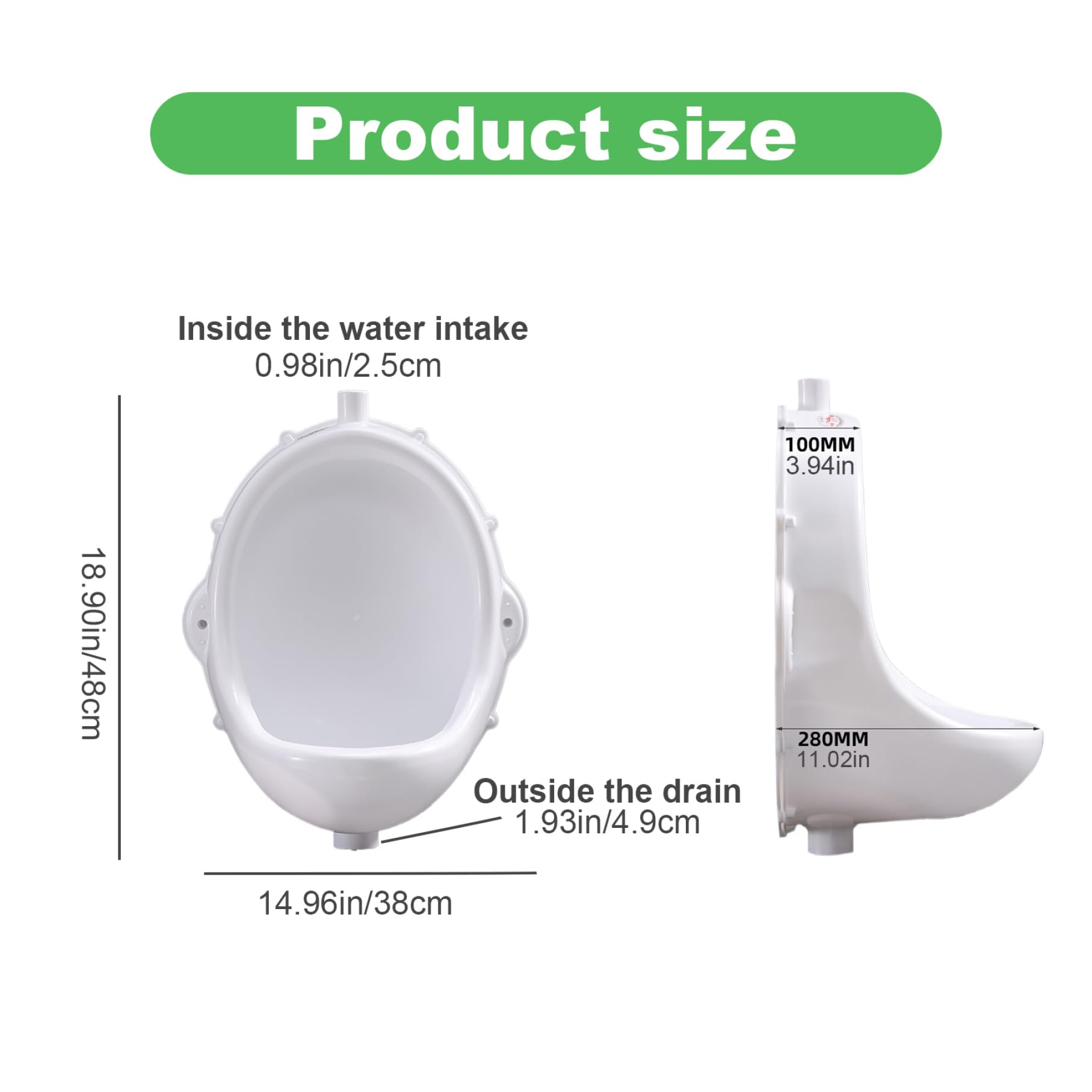 Spill-Proof Male Urinal with 19.5