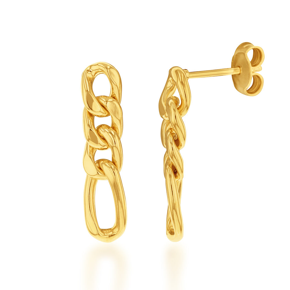 9ct Silver Filled Yellow Gold Curb Link Drop Earrings for Women - Elegant Dangling Jewelry for Parties, Weddings & Special Occasions