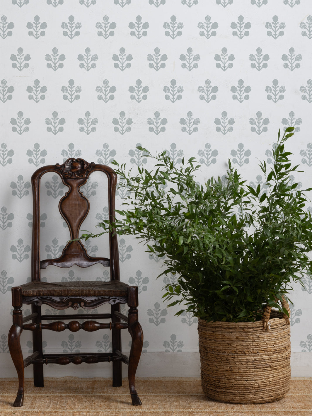 Ensley Large White Ground Wallpaper by Sugar Paper - Silver Sage | Premium Peel & Stick Wallpaper for Living Room, Bedroom & Nursery Decor