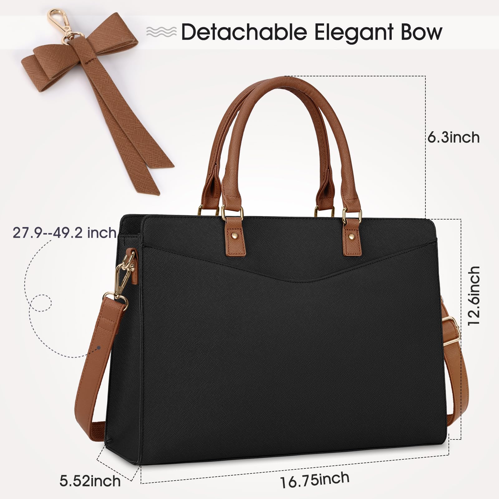 RAINSMORE 15.6 Inch PU Leather Laptop Tote Bag for Women - Professional Waterproof Business Office Briefcase, Lightweight Work Bag with Shoulder Strap for Commuting and Travel