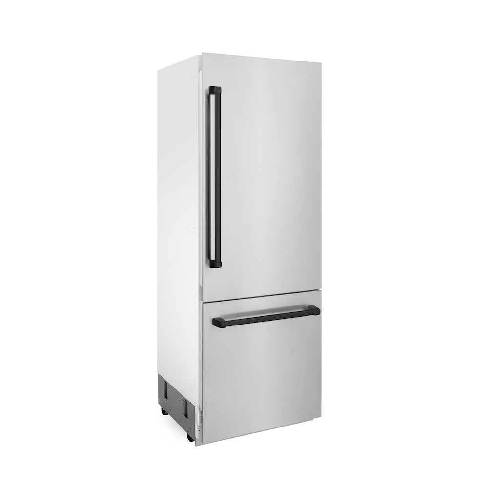 ZLINE Autograph Edition 30 Inch Built-In Bottom Freezer Refrigerator - 16.1 cu ft Stainless Steel with Matte Black Accents | Water Dispenser & Ice Maker | Perfect for Modern Kitchens & Open Concept Homes