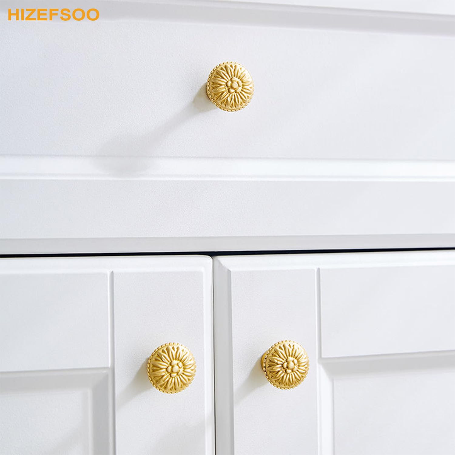 Vintage Brass Drawer Knobs - 4PCS Solid Copper Cabinet Handles for Dresser & Furniture
