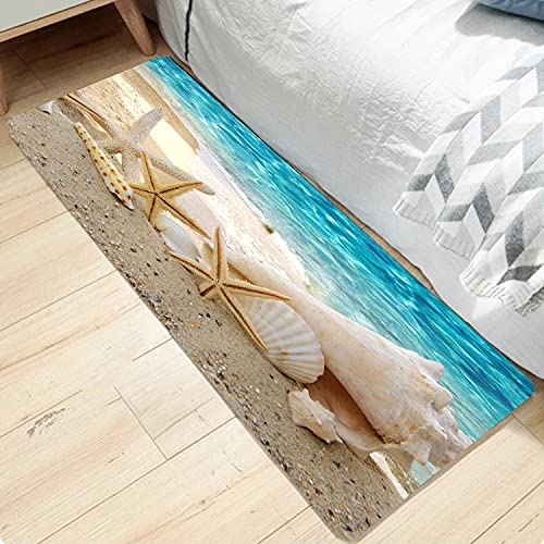 Soft Sponge Foam Bath Rugs - Non-Slip Flannel Bath & Kitchen Mats with 3D Printed Design for Bedside, Living Room & Laundry Room - Super Absorbent Moisture Control (Beach Theme) - Perfect for Bathroom Safety, Kitchen Comfort & Bedroom Decor