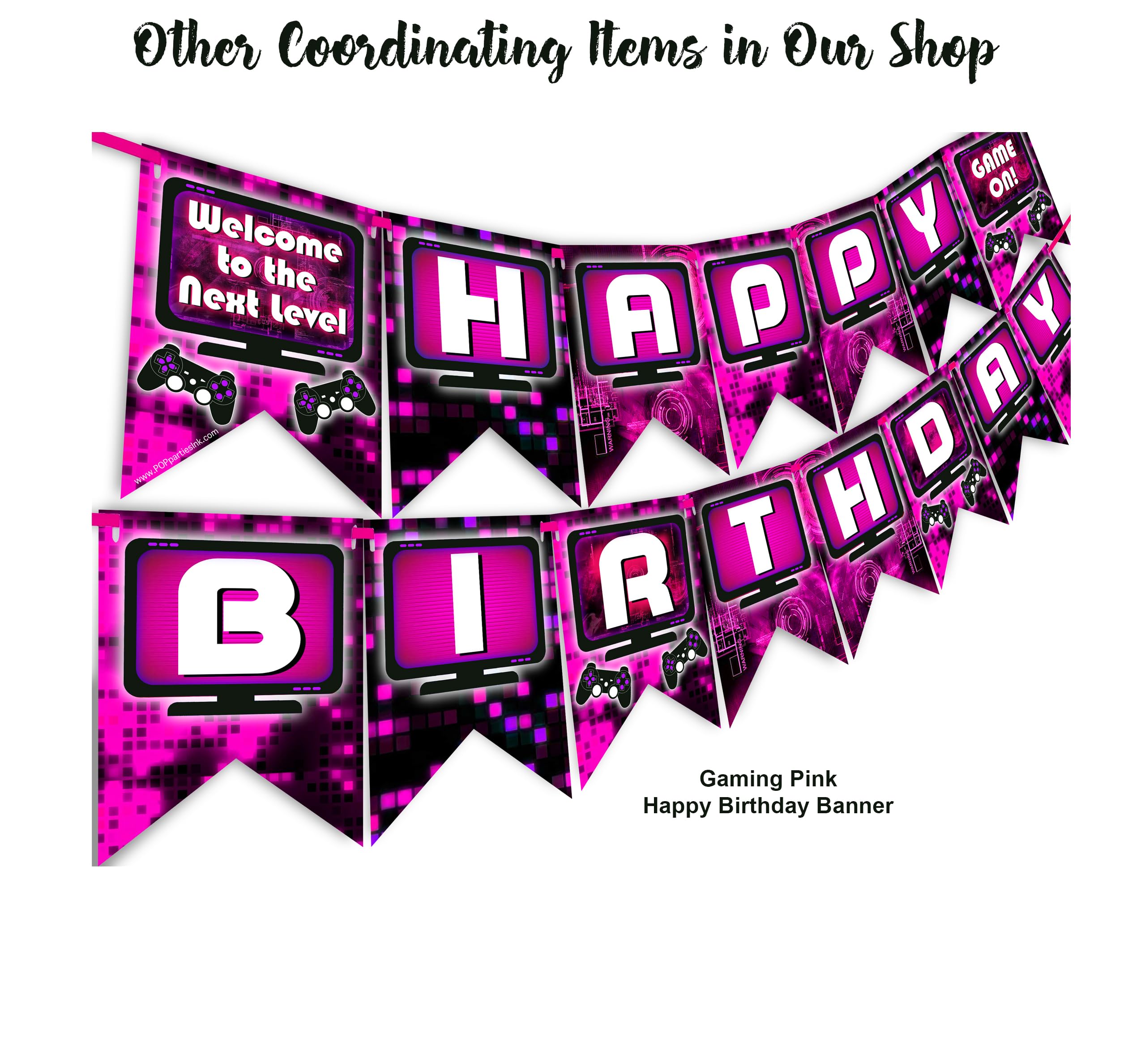 Gaming Party Happy Birthday Banner - Video Game Party Supplies - Game Truck Decorations - Gaming Green Theme - Perfect for Kids, Teens, and Adults Gaming Celebrations