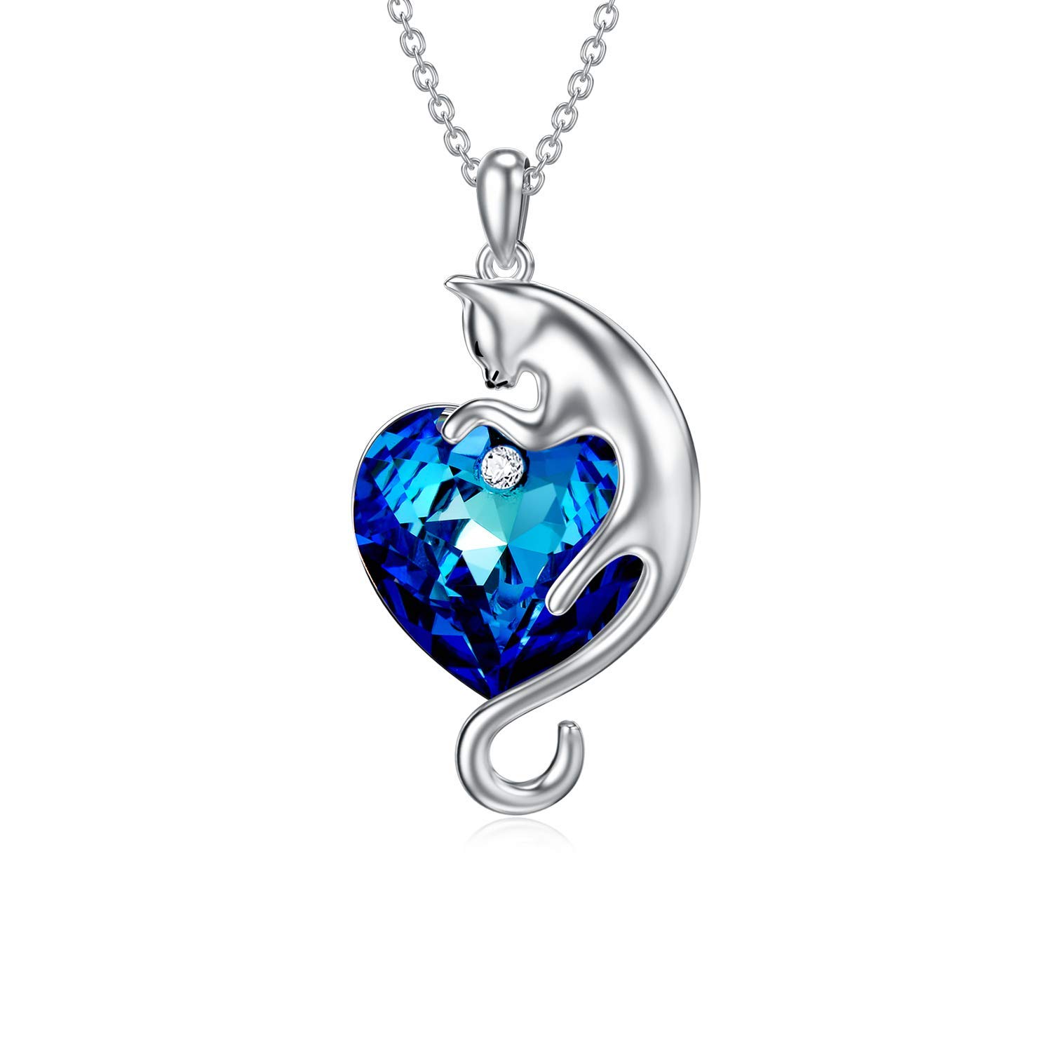 AOBOCO 925 Sterling Silver Cat Pendant Necklace for Women - Austrian Crystal Embellished Cat Lover Jewelry, Perfect Gift for Mother's Day, Birthday & Everyday Wear