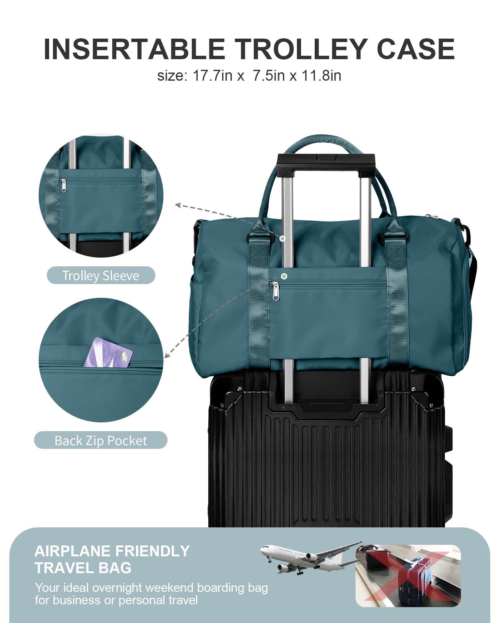Women's Travel Duffel Bag - Lightweight Weekender Tote & Sports Gym Bag with Toiletry Pouch (Peacock Blue) | Perfect for Weekend Getaways, Gym Workouts & Air Travel Carry-On