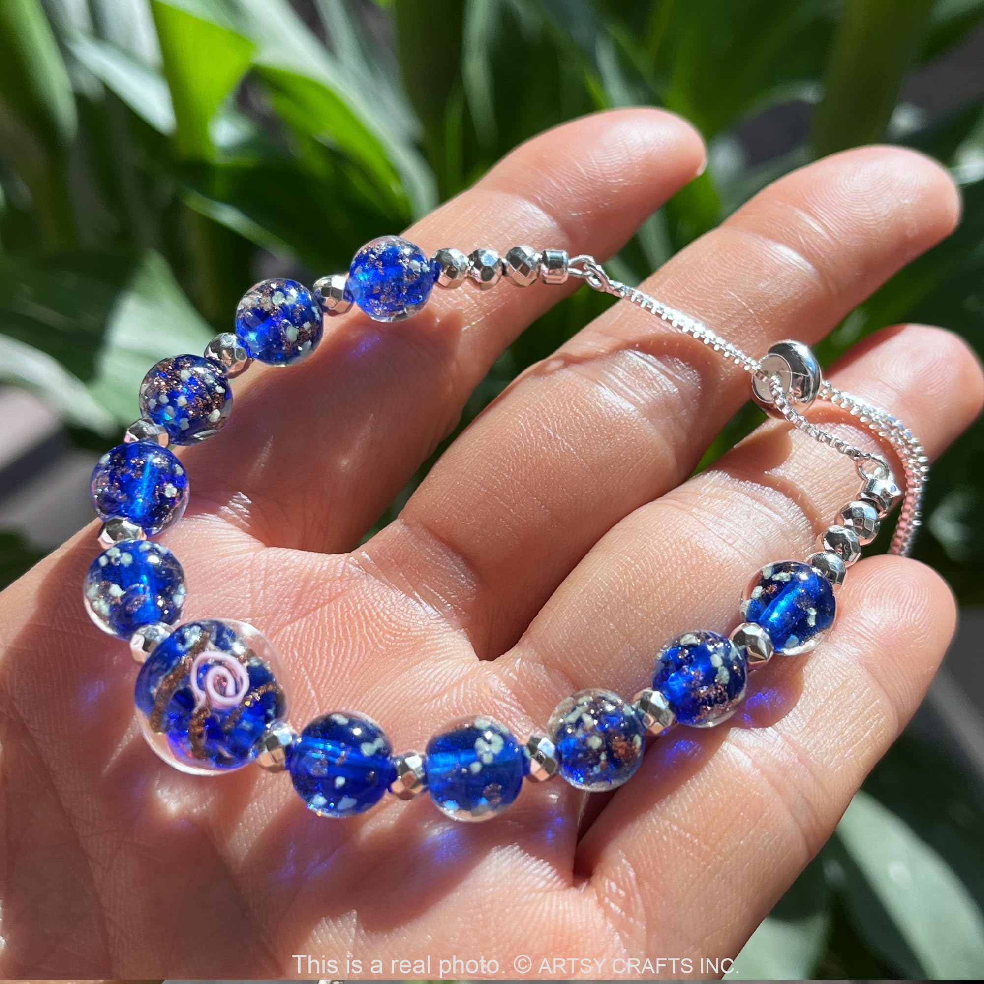 Glow in The Dark Firefly Beads Bracelet & Necklace Set - Murano Glass Crystal Birthstone Jewelry with Adjustable Slider Chain | Perfect for Night Parties, Rave Events & Unique Gifts
