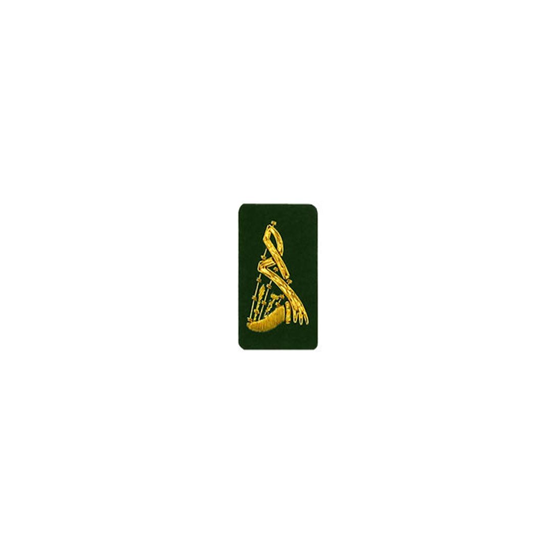 Premium Scottish Bagpipe Badge Gold Bullion on Green Tartan - Perfect for Kilts, Jackets & Traditional Celtic Events