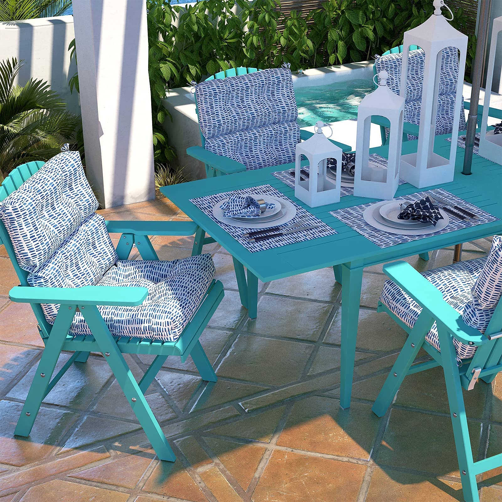 **LVTXIII Outdoor High Back Chair Cushions - Waterproof Adirondack Chair Cushion Set of 2 with Ties, 22” W x 20” D, Pebble Blue - Perfect for Patio, Garden, Deck & Poolside Relaxation**