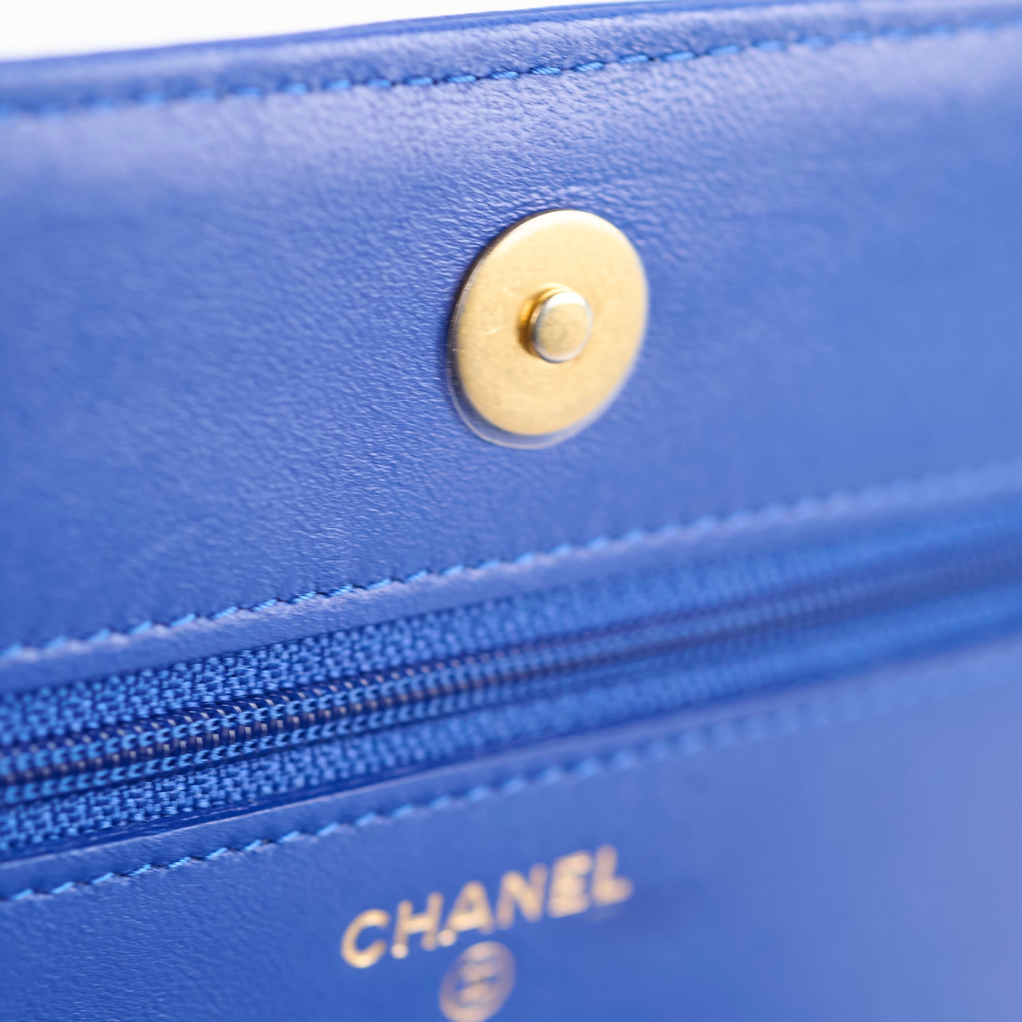 Chanel Boy Wallet on Chain Blue Lambskin Leather Crossbody Bag - Perfect for Evening Out & Daily Use