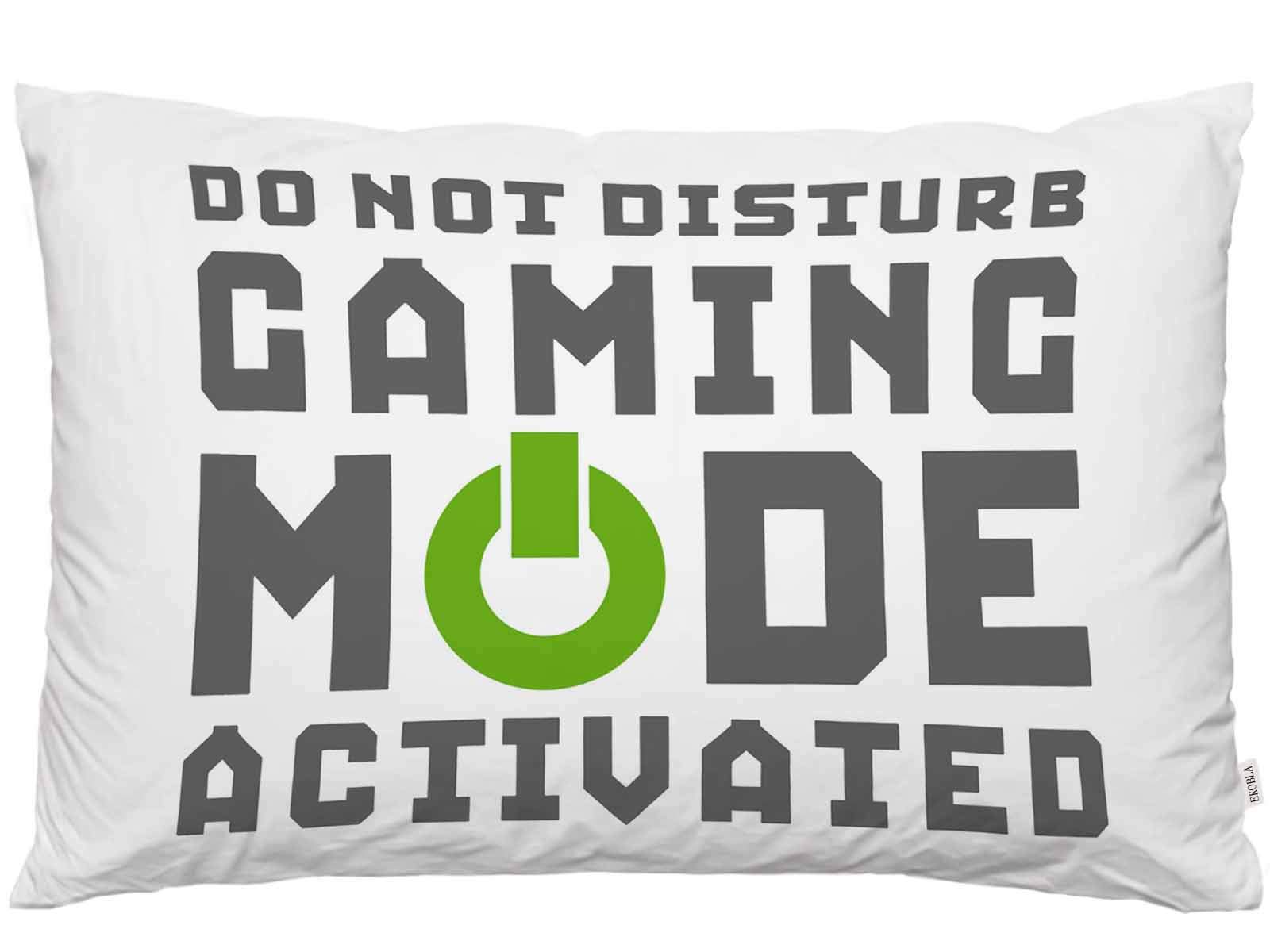 EKOBLA Funny Gamer Quote Throw Pillow Cover - Video Game Geek Decor with 'Do Not Disturb Gaming Mode Activated' Design - 20x30 Inch Standard Queen Size Cushion Case for Sofa, Couch & Bed - Perfect for Gaming Rooms, Man Caves & Esports Decor