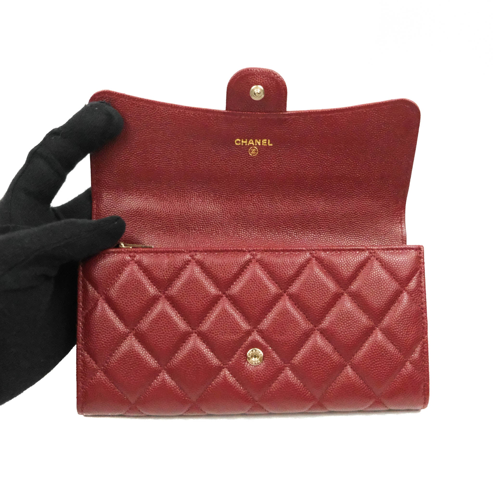 Chanel Caviar Quilted Long Flap Wallet in Burgundy with Gold Hardware - Luxury Leather Wallet for Women, Perfect for Everyday Use and Special Occasions