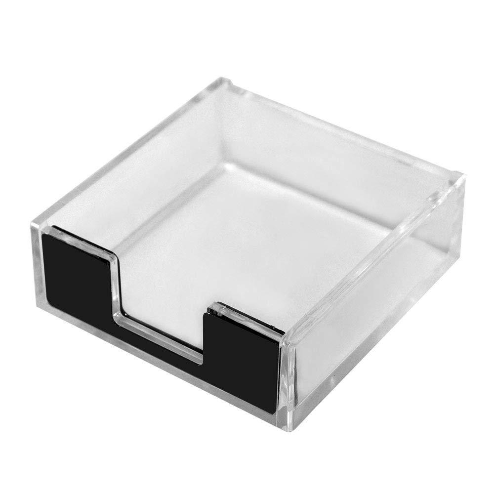 MultiBey Clear Black Sticky Note Holder - Acrylic Memo Pad Dispenser & Desktop Organizer for Office, School, Home | Perfect for Desk Organization, Note-Taking & Productivity (Black)