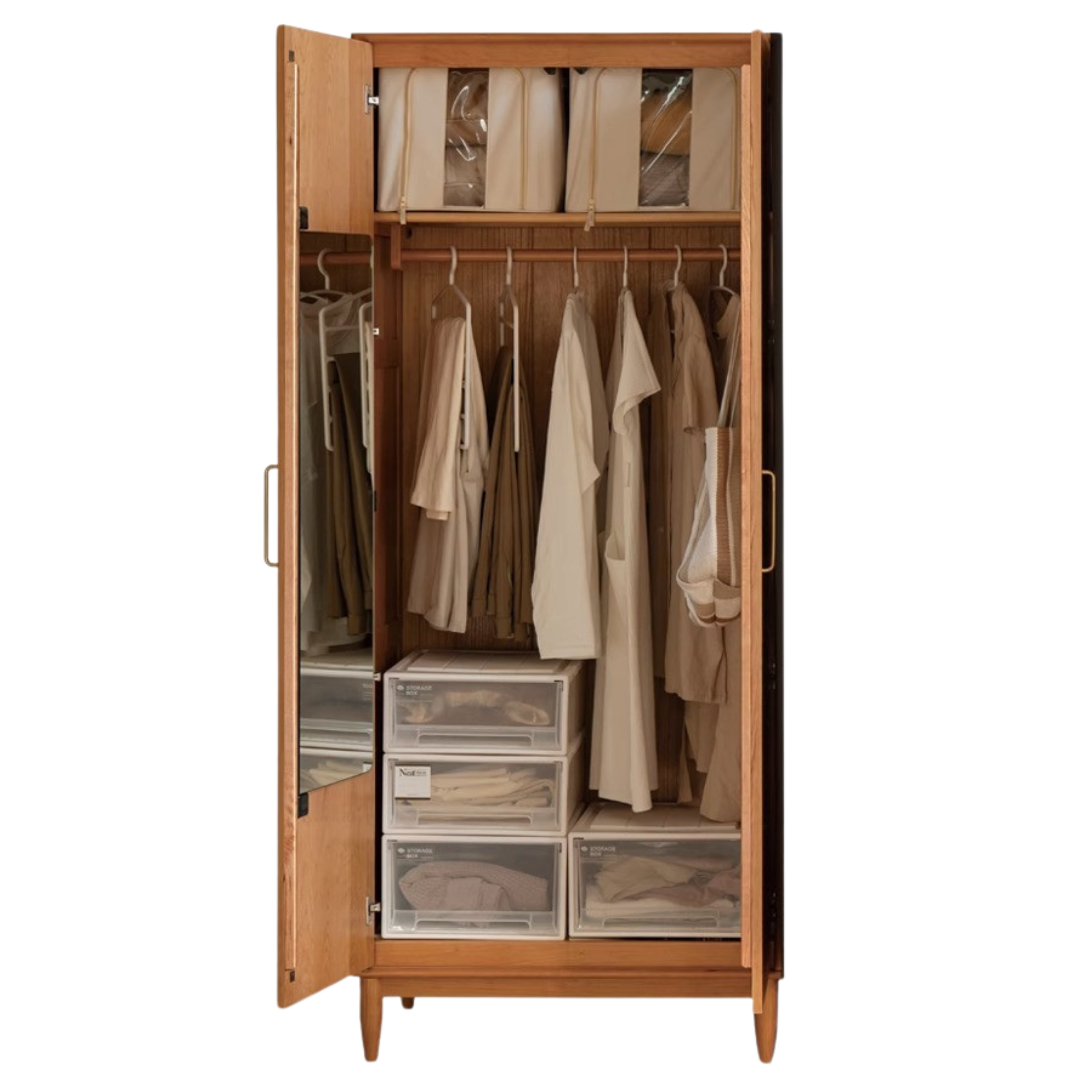 Solid Oak and Cherry Wood Wardrobe - Elegant and Durable Closet for Bedroom, Living Room, or Walk-In Closet Storage