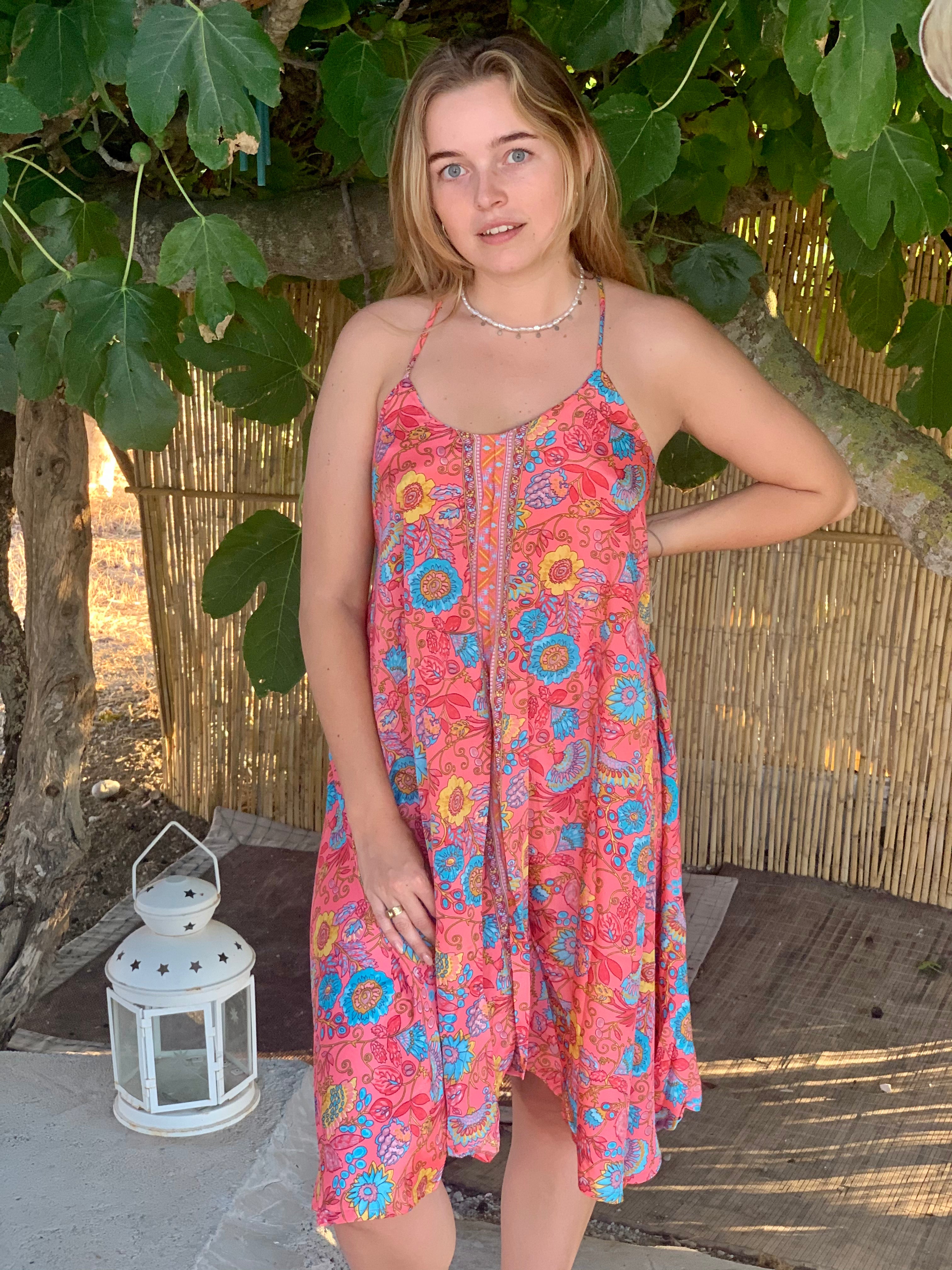 Selena Silky Ibiza Summer Dress - Women's Flowy Beach Dress for Vacation, Party & Casual Wear