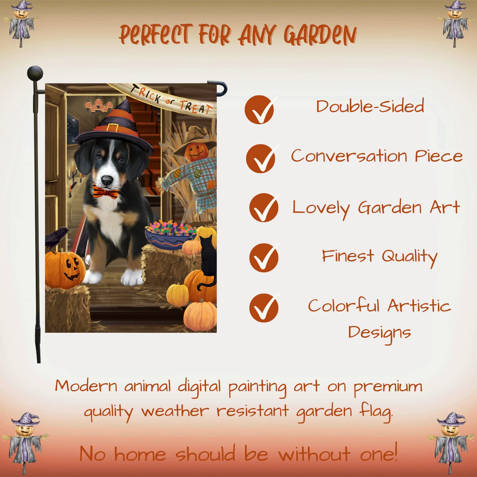Halloween Greater Swiss Mountain Dog Garden Flag - Double Sided Outdoor Yard Porch Decor, 12.5