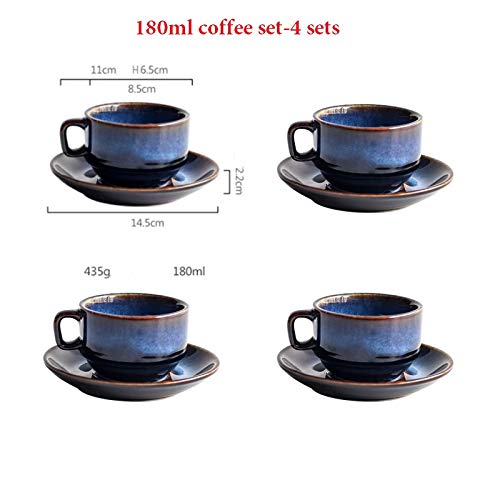 Premium Deep Blue Ceramic Coffee Cup and Saucer Set - 4-Piece Elegant Tea Cup Set for Espresso, Latte & Cappuccino - Perfect for Home, Office & Cafe Use