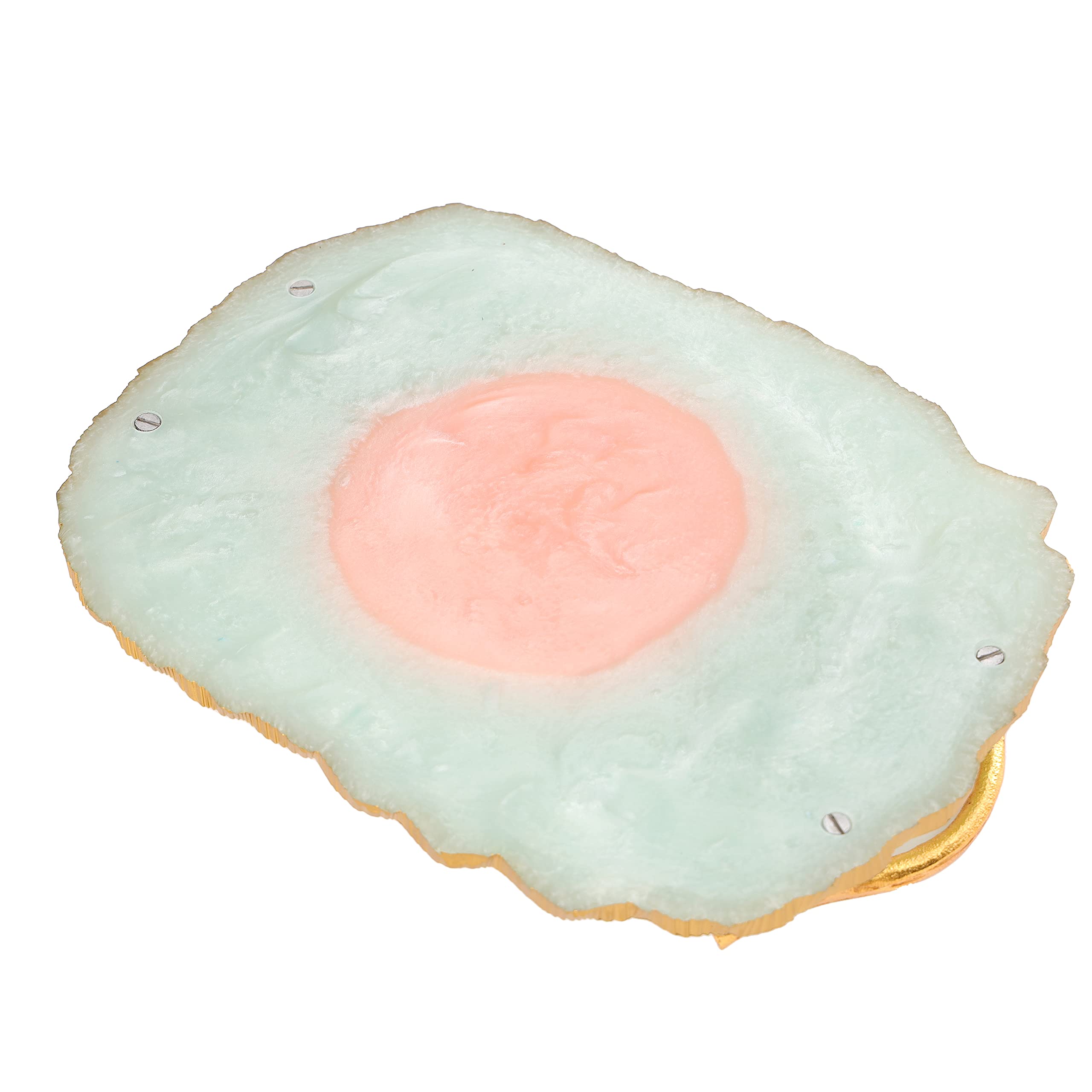 DULI Resin Serving Tray with Golden Handle - Water & Heat Resistant Multipurpose Tray for Dining Table, Coffee Table, and Home Decor - Elegant Aqua-Pink Showpiece Tray for Parties, Breakfast in Bed, and Gift Giving