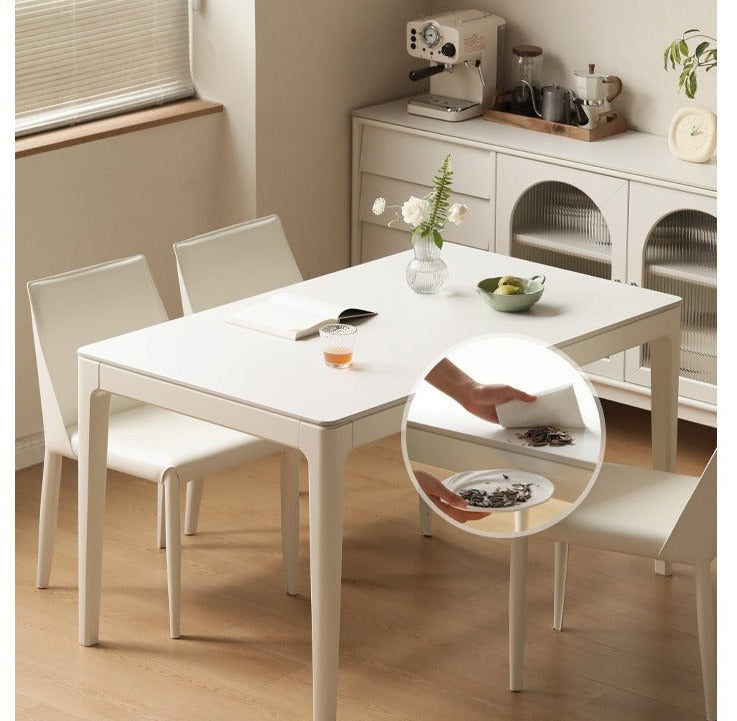 Birch Solid Wood Dining Table - White Cream Rock Plate Design for Modern Farmhouse & Rustic Kitchen Decor | Perfect for Family Gatherings & Dinner Parties