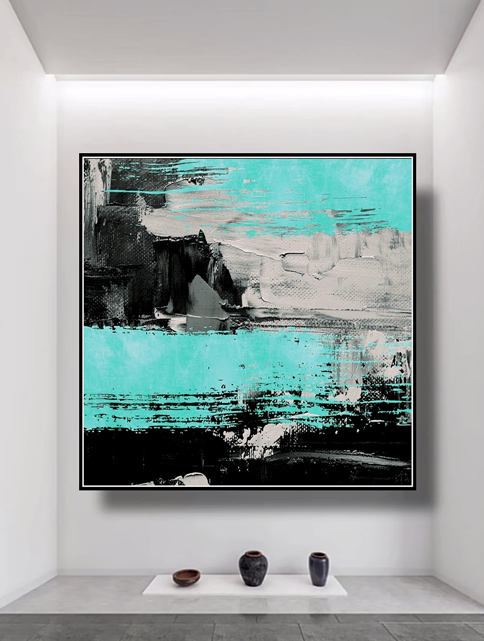 Handmade Navy Blue Abstract Acrylic Painting on Canvas - Modern Wall Art for Living Room & Bedroom Decor - 50x50 Inches - Perfect for Home, Office & Gift Giving